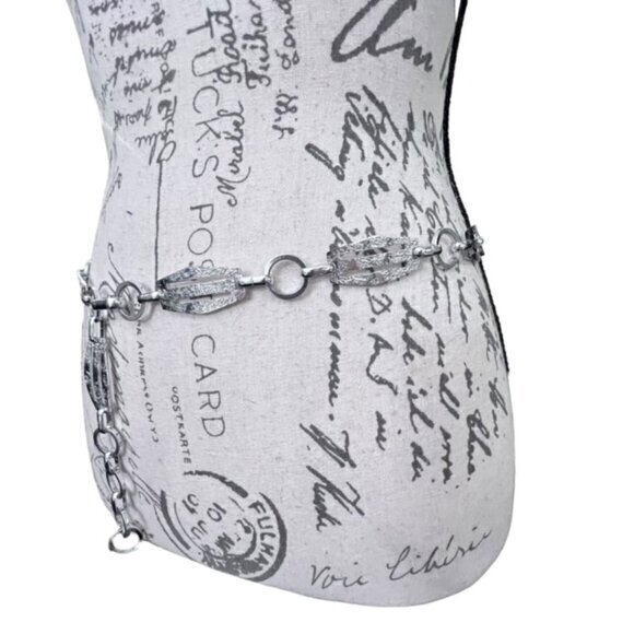 Shiny Silver Chain Belt Up to 35" BOHO Coastal Preppy Nautical Dressy Office - Picture 8 of 8